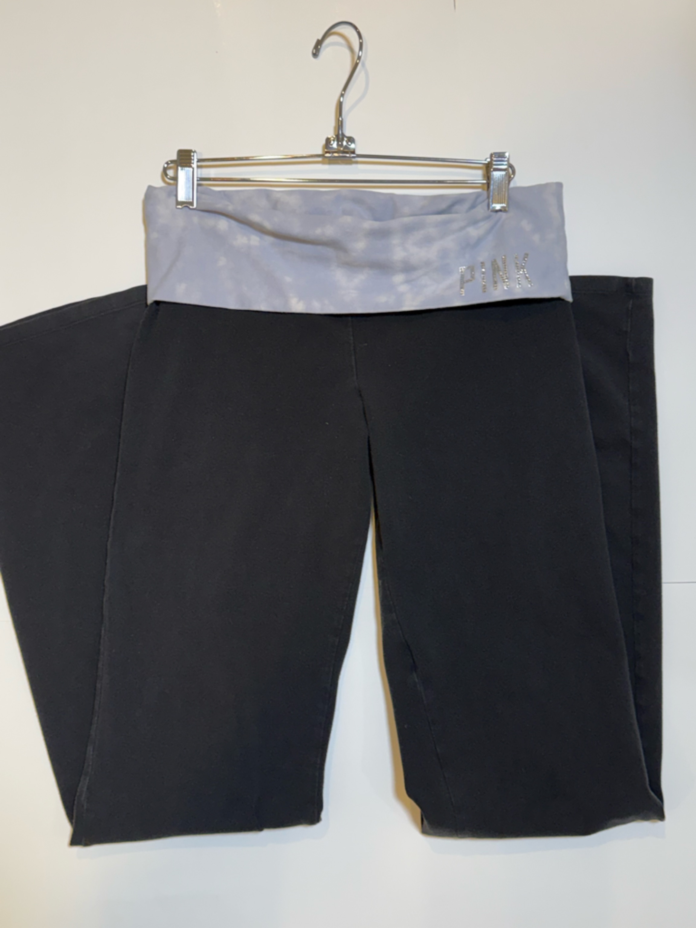 Rare Y2k Victoria's Secret Pink Foldover Yoga Pants Black Rhinestone Tie-Dye